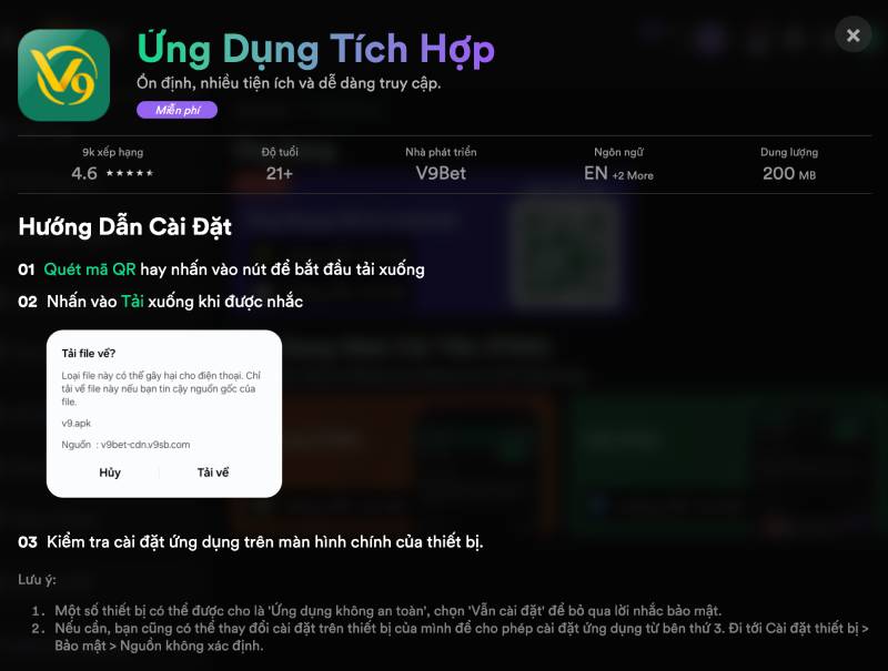 Cách tải và cài đặt app V9BET trên Android