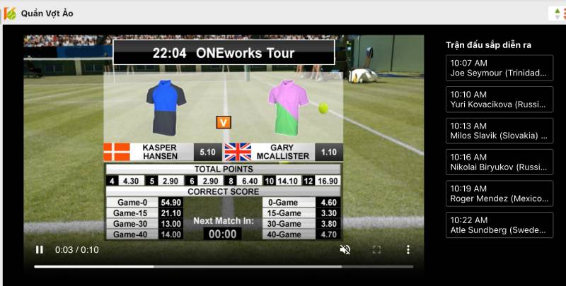 Điểm hấp dẫn của quần vợt ảo khiến cược thủ khó lòng rời tay