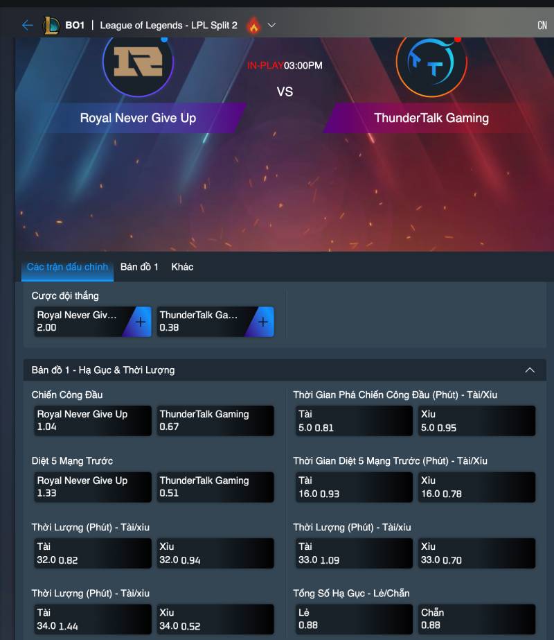 Hướng dẫn đọc bảng kèo LOL trên V9bet