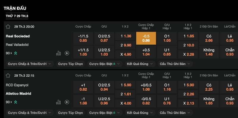 Theo dõi biến động kèo và odds