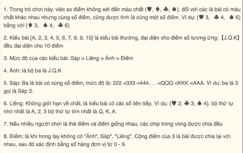 Thứ tự bộ bài trong liêng V9bet